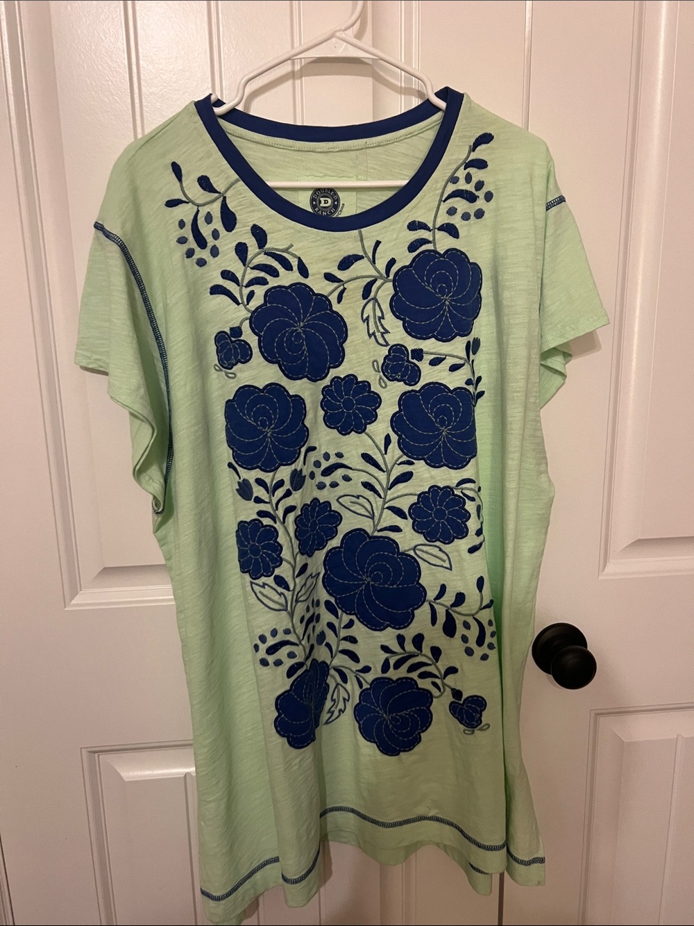 Double D lime green dress with blue embroidery 👗